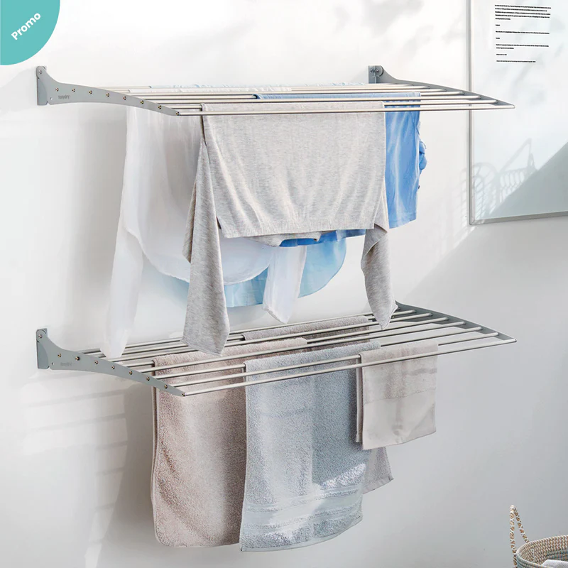 Uscator de rufe Foxydry Fold 120, Montabil pe perete, 120x10x50 cm, Aluminiu/Otel, Argintiu [2]