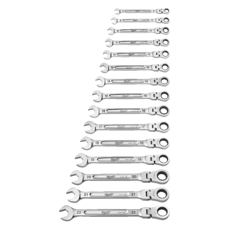 Set de chei combinate cu clichet cu cap flexibil, metric, 15buc, 4932478558 Milwaukee
