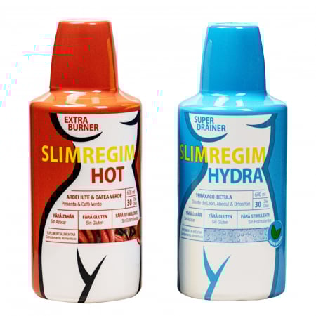SLABIT SI DETOXIFIERE - Slabit si detox, natural si eficient, pachet Slimregim Hydra 600ml si Slimregim Hot 600 ml