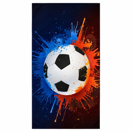 Accesorii - Prosop de plaja cu minge de fotbal si efect splash colorat, 70x140 cm