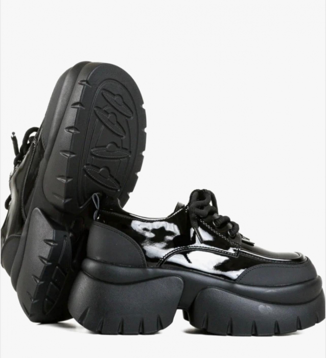 Pantofi chunky negri lacuiți [2]