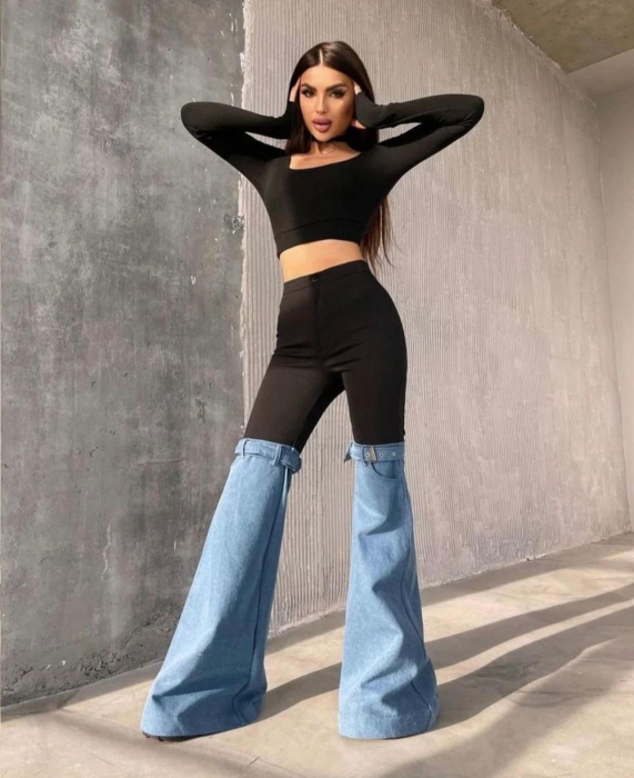 Pantaloni Dama Alice , combinatie Denim si Textil [1]