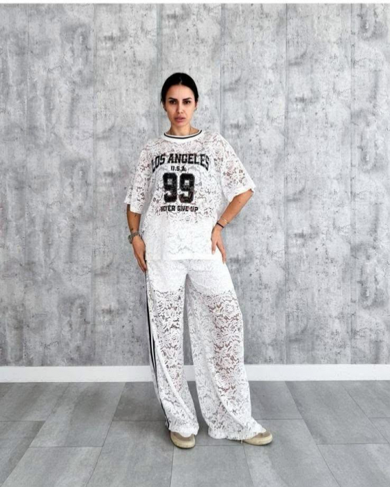 Set casual din dantelă cu imprimeu sport [5]
