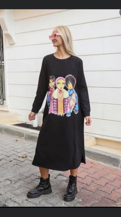 Rochie neagra lunga cu imprimeu [1]