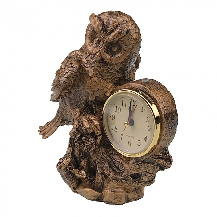 *Decoratiune Bufnita si Ceas, Rasina si Plastic, 16x18cm, Bronz Metalizat [2]