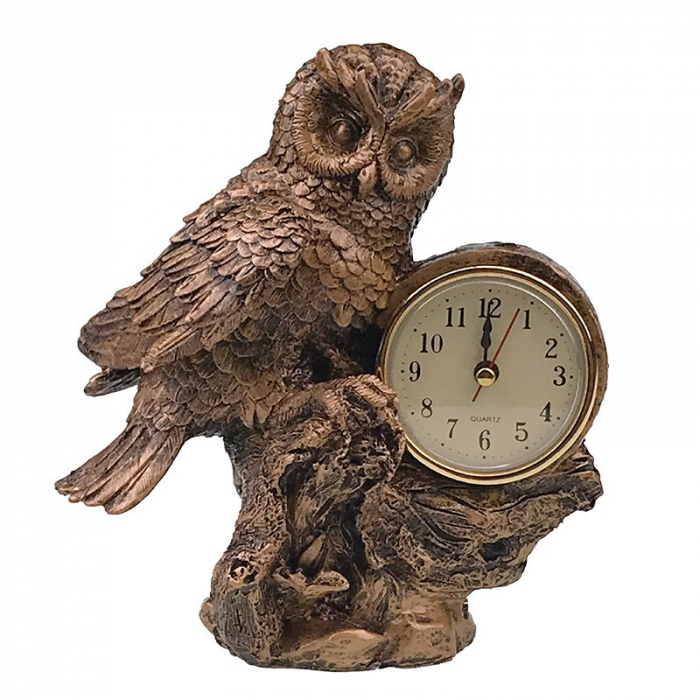 *Decoratiune Bufnita si Ceas, Rasina si Plastic, 16x18cm, Bronz Metalizat [1]