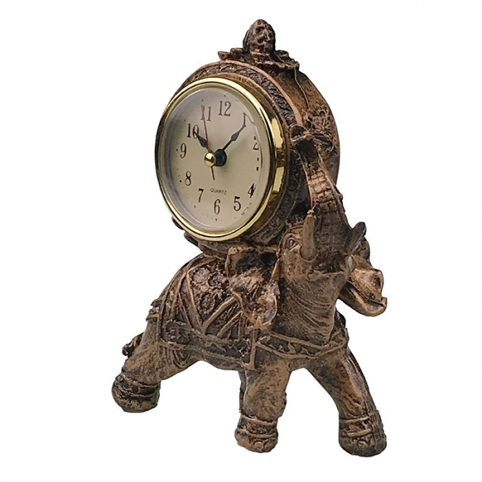 *Decoratiune Elefant cu Ceas, Rasina si Plastic, 11x17cm, Bronz Metalizat [2]