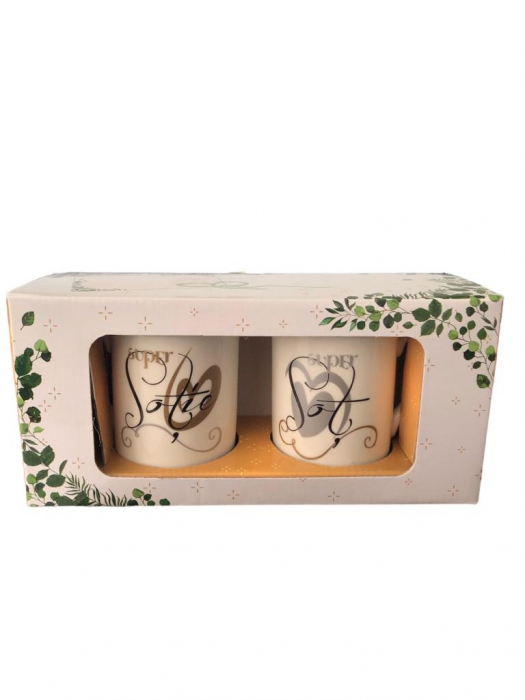 *Set 2 cani din ceramica „Super Sot/Super Sotie”, 290 ml, in cutie cadou [1]