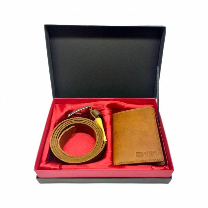 Set cadou pentru barbati, curea si portofel maro [2]