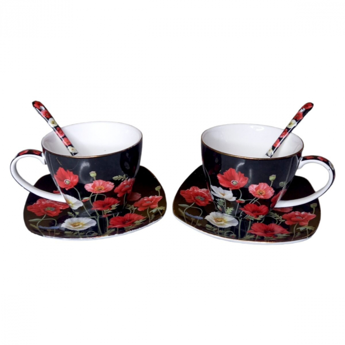 *Set cafea ceramica decor maci [2]