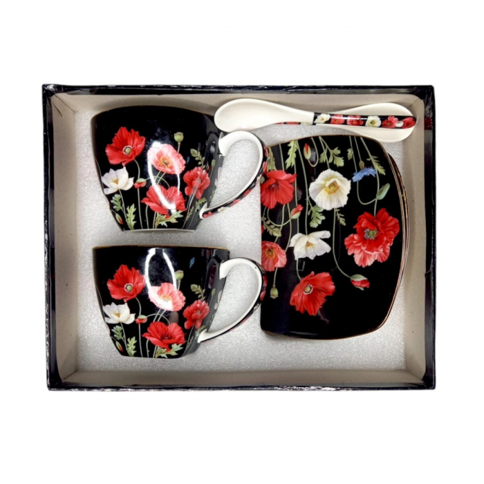 *Set cafea ceramica decor maci [3]