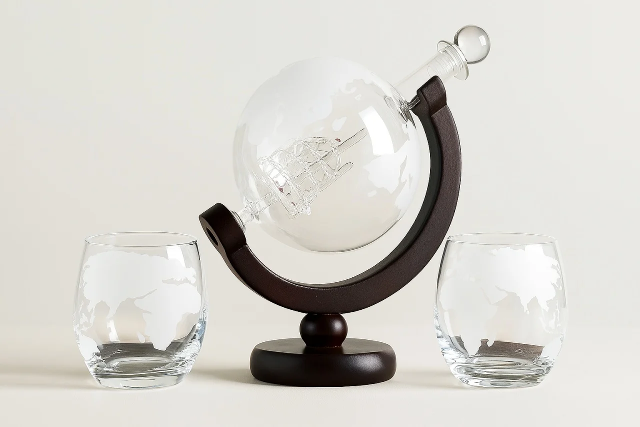 Idei cadouri - Set decantor pentru whisky în formă de glob pământesc