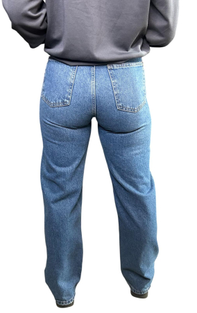 Blugi Dama, Croiala Mom-Fit, Decorati Cu Diamante, Albastru [1]