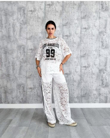 Set casual din dantelă cu imprimeu sport [4]