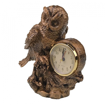 *Decoratiune Bufnita si Ceas, Rasina si Plastic, 16x18cm, Bronz Metalizat [1]