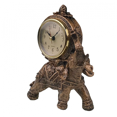 *Decoratiune Elefant cu Ceas, Rasina si Plastic, 11x17cm, Bronz Metalizat [1]
