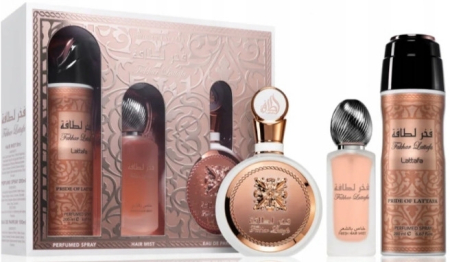 Parfumuri Arabești - Set Cadou Fakhar Woman Apa de Parfum 100 ml + Parfum pentru par, 50 ml + Deo Spray, 200 ml