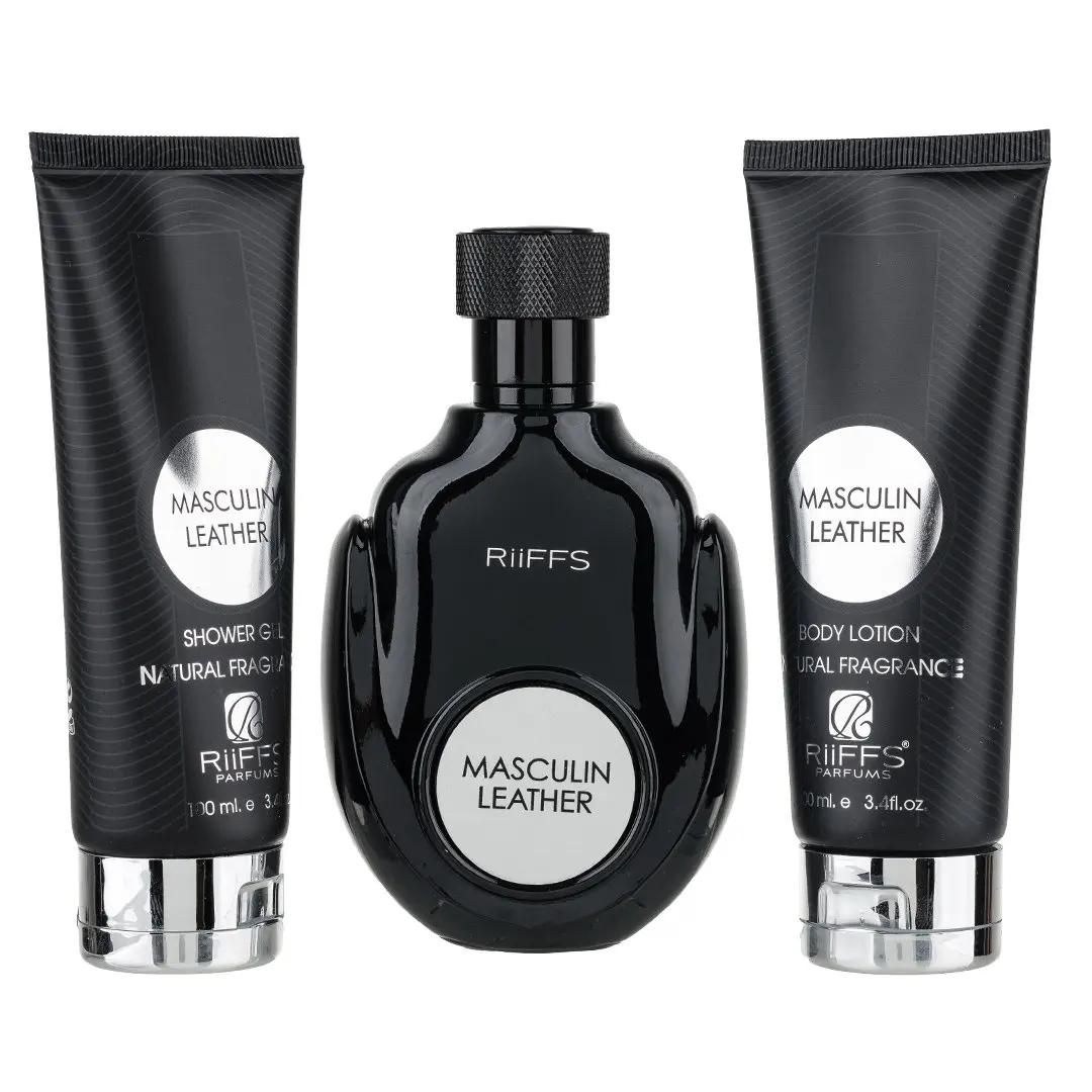 Parfumuri - Set Cadou Masculin Leather Apa de Parfum 100ml + Gel De Dus 100ml + Lotiune de corp 100ml, Riiffs