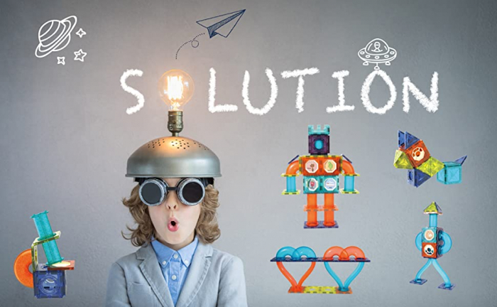 Set de Constructie Giftry, Magnetic Tiles 3D, jucarii luminoase STEM, baieti si fete, 110 Piese, 3 ani + [9]