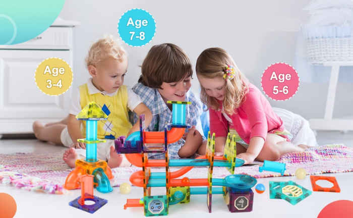 Set de Constructie Giftry, Magnetic Tiles 3D, jucarii luminoase STEM, baieti si fete, 110 Piese, 3 ani + [7]