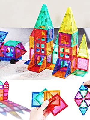 Set de Constructie Giftry, Magnetic Tiles 3D, jucarii educationale STEM, Cadou baieti si fete, 70 Piese, Multicolor, 3 ani + [8]