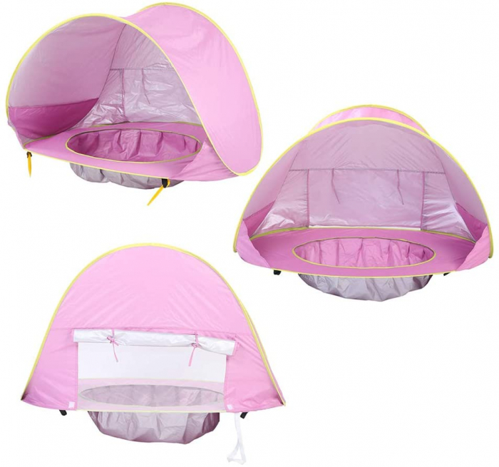 Cort portabil de vara impermeabil pentru bebelusi, cu piscina, protectie UV UPF 50+, copii 3-48 de luni, (roz) [2]