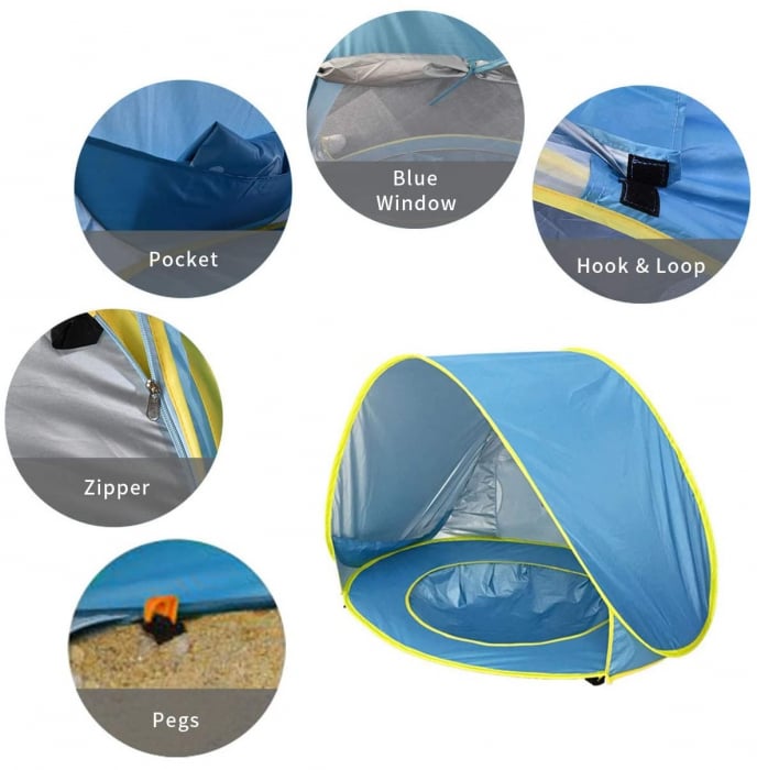 Cort portabil de vara impermeabil pentru bebelusi, cu piscina, protectie UV UPF 50+, copii 3-48 de luni, (albastru) [5]