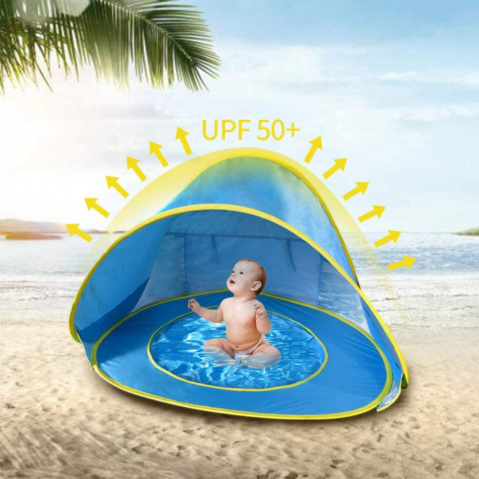 Cort portabil de vara impermeabil pentru bebelusi, cu piscina, protectie UV UPF 50+, copii 3-48 de luni, (albastru) [3]