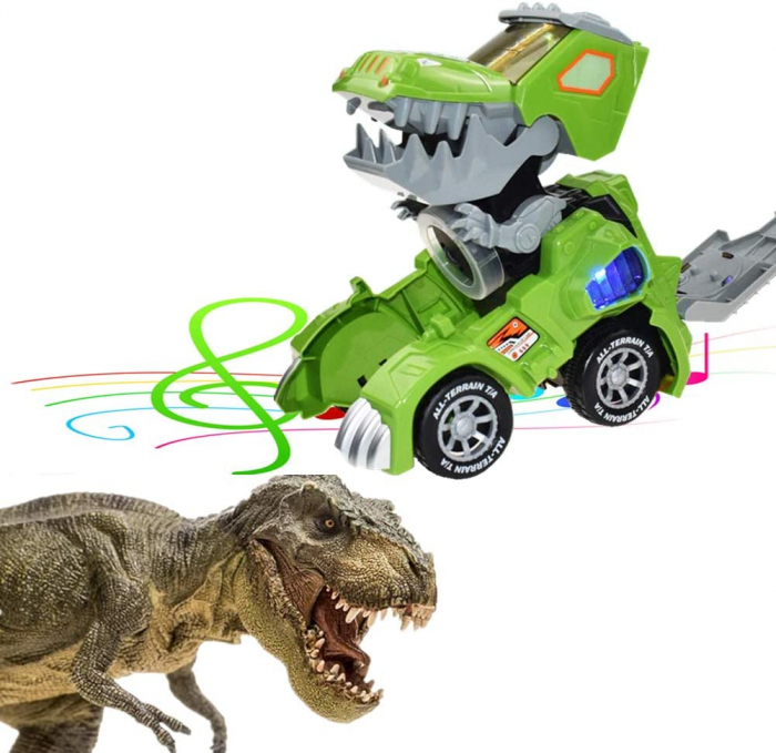 Jucarie masinuta cu sunete si lumini, transformabila in dinozaur, cadou copii, baieti si fete, model masina de teren, verde, +3 ani [9]