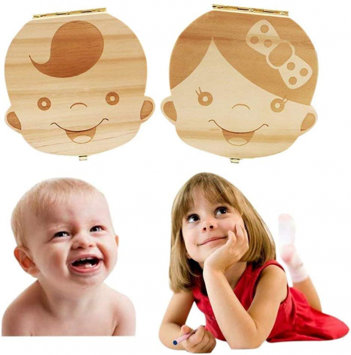 Cutie din lemn tip suvenir pentru depozitare dinti de lapte, ombilic si suvita par, model pentru baieti [6]