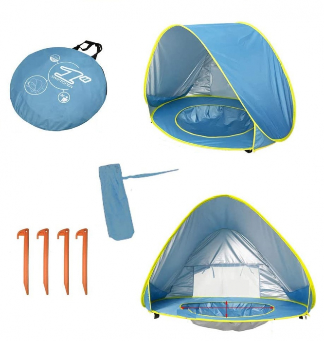 Cort portabil de vara impermeabil pentru bebelusi, cu piscina, protectie UV UPF 50+, copii 3-48 de luni, (albastru) [10]