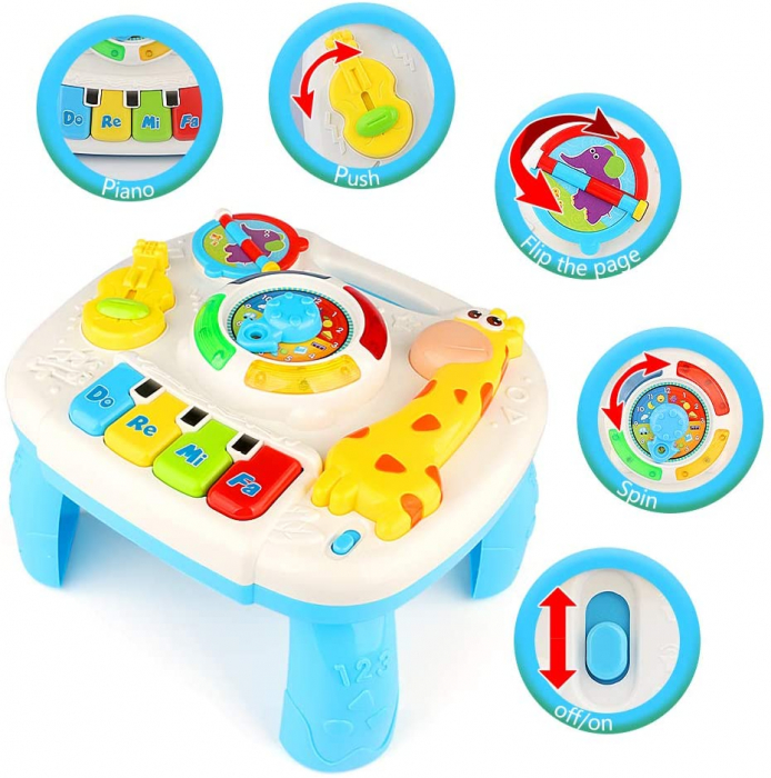 Masuta de activitati Giftry, centru multifunctional, pian cu lumini si sunete, interactiv si educativ, cadou baieti si fete, 1+, multicolor [6]