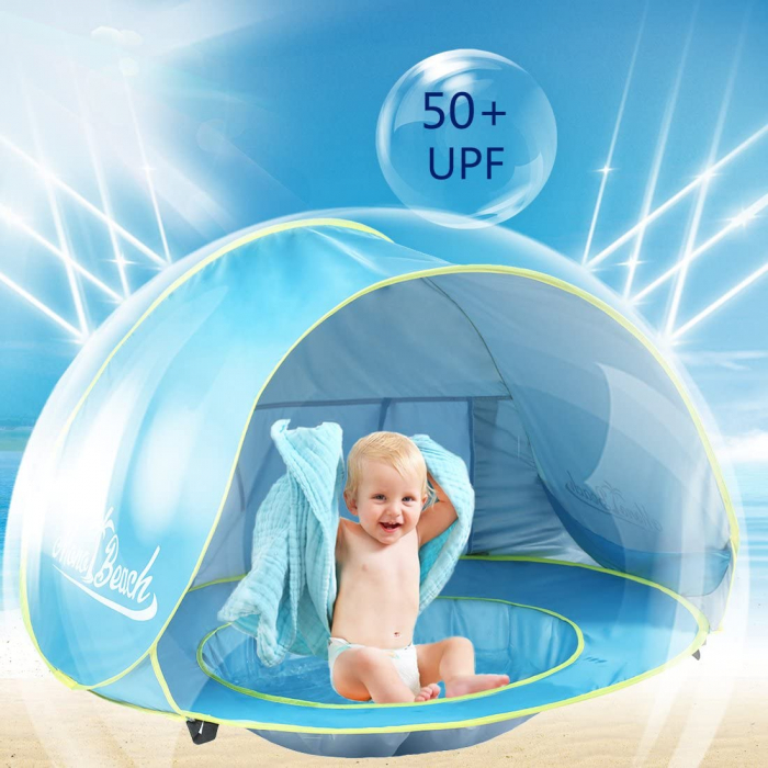 Cort portabil de vara impermeabil pentru bebelusi, cu piscina, protectie UV UPF 50+, copii 3-48 de luni, (albastru) [11]