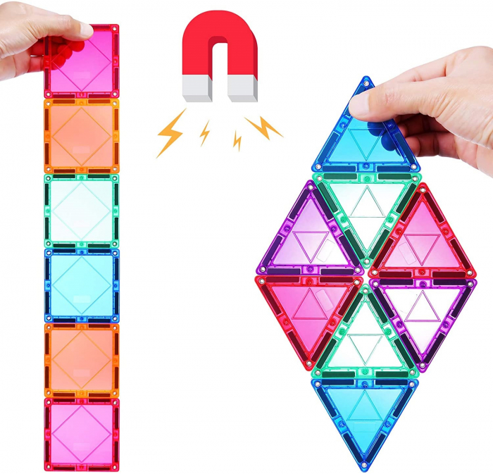 Set de Constructie Giftry, Magnetic Tiles 3D, jucarii educationale STEM, Cadou baieti si fete, 70 Piese, Multicolor, 3 ani + [6]