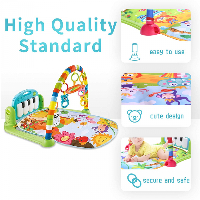Saltea de activitati pentru bebelusi, centru multifunctional 4 in 1, interactiv,5 jucarii senzoriale, baieti si fete, verde [2]