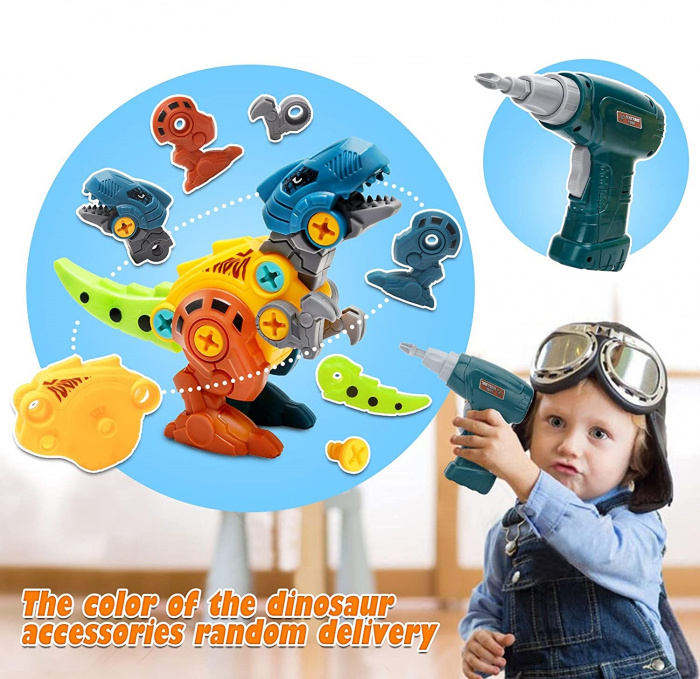 Set de constructie Giftry, asamblare 4 dinozauri , jucarie educationala STEM, bormasina electrica, 3 ani + [9]