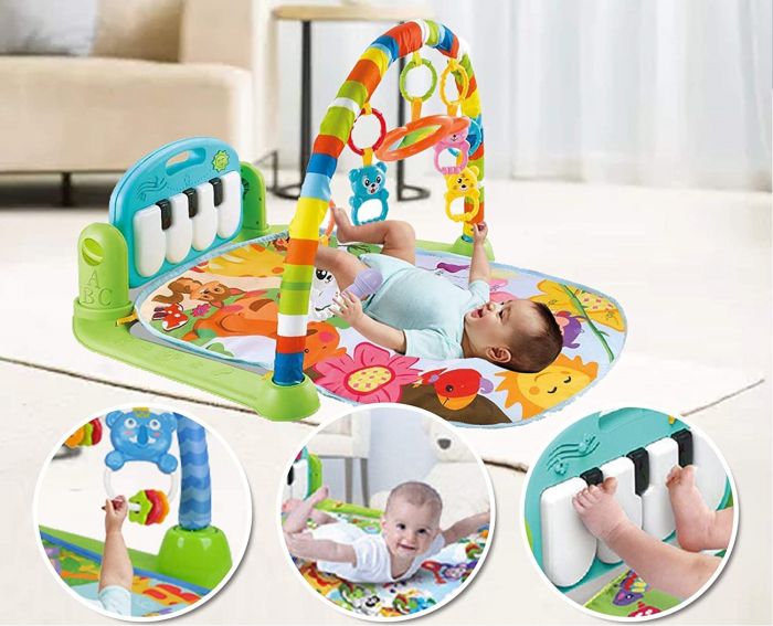 Saltea de activitati pentru bebelusi, centru multifunctional 4 in 1, interactiv,5 jucarii senzoriale, baieti si fete, verde [3]