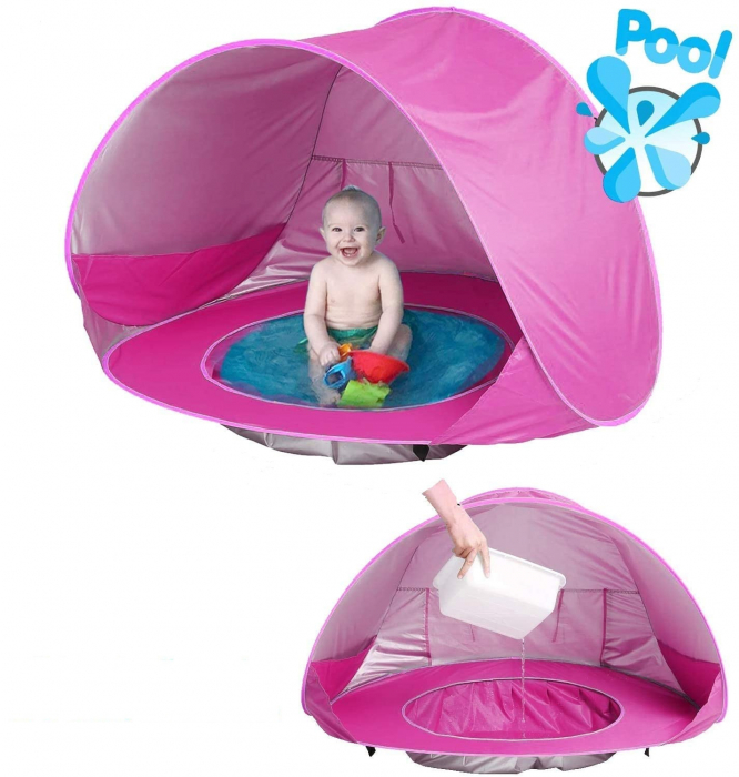 Cort portabil de vara impermeabil pentru bebelusi, cu piscina, protectie UV UPF 50+, copii 3-48 de luni, (roz) [4]