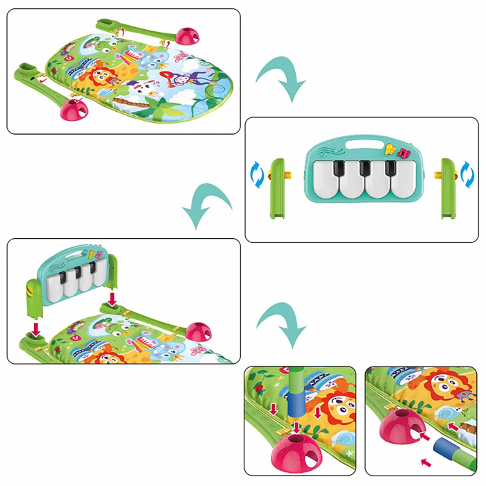 Saltea de activitati pentru bebelusi, centru multifunctional 4 in 1, interactiv,5 jucarii senzoriale, baieti si fete, verde [5]