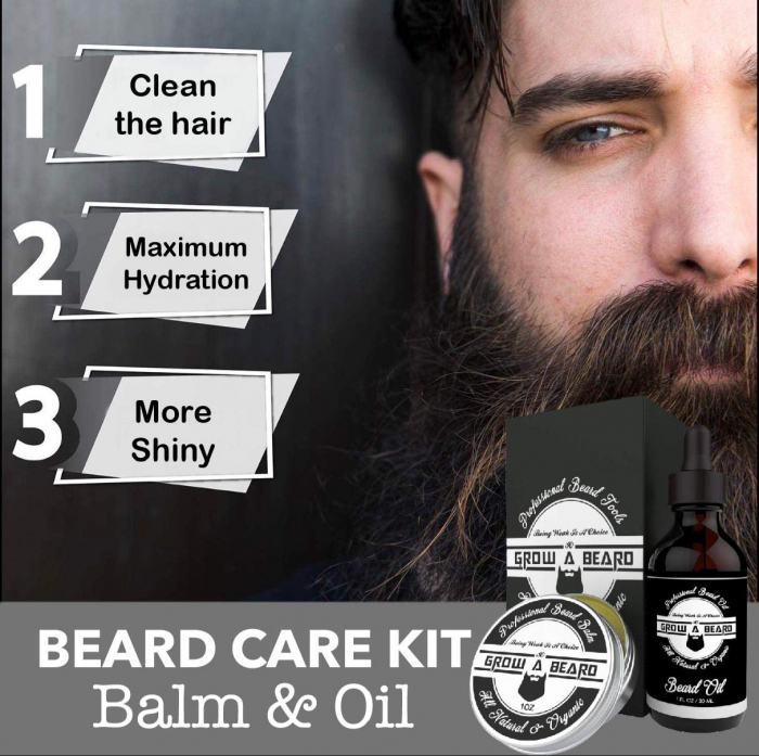 Set de ingrijire pentru barba și mustață, 2 piese (ulei de barbă, balsam), ingrediente organice, cel mai bun cadou [3]