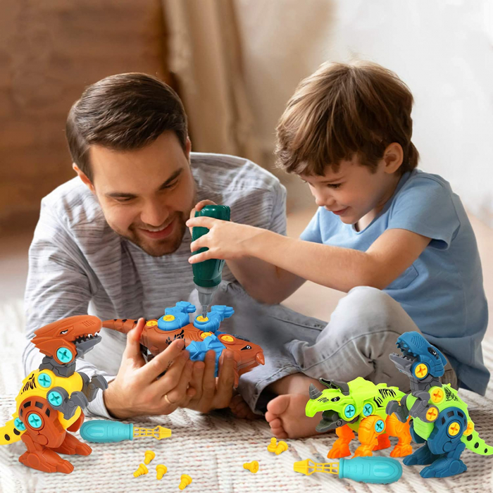 Set de constructie Giftry, asamblare 4 dinozauri , jucarie educationala STEM, bormasina electrica, 3 ani + [2]