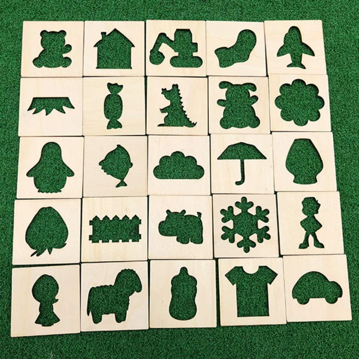 Set de sabloane pentru colorat din lemn, 50 de tipare si decupaje de desen, jucarii educative creative, fete si baieti, 3 ani+ [6]
