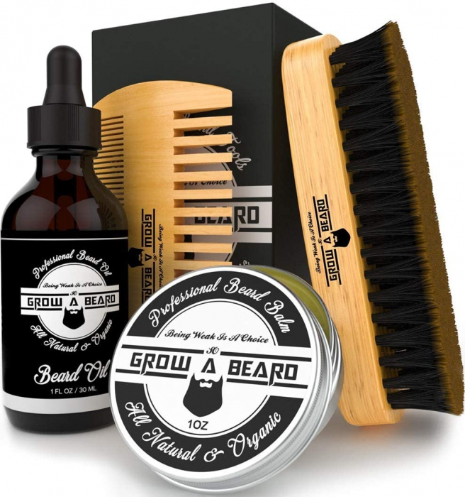Set ingrijire barbati, trusa completa barba (ulei, balsam, perie, piaptan, foarfeca, saculet transport), cadou [1]