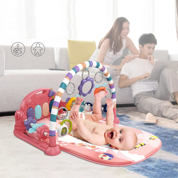 Saltea de activitati pentru bebelusi, covoras multifunctional, interactiv, 5 jucarii senzoriale, rosu, 0 luni + [8]