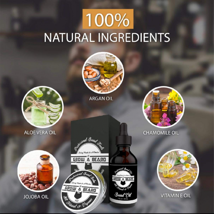 Set de ingrijire pentru barba și mustață, 2 piese (ulei de barbă, balsam), ingrediente organice, cel mai bun cadou [4]