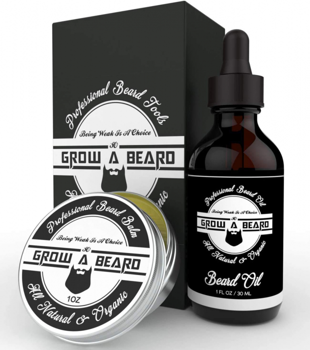 Set de ingrijire pentru barba și mustață, 2 piese (ulei de barbă, balsam), ingrediente organice, cel mai bun cadou [1]