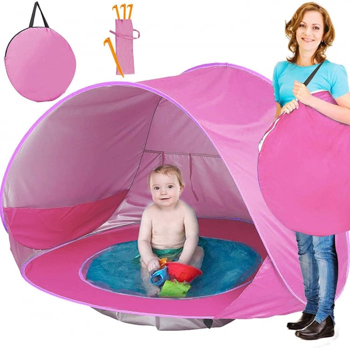 Cort portabil de vara impermeabil pentru bebelusi, cu piscina, protectie UV UPF 50+, copii 3-48 de luni, (roz) [5]