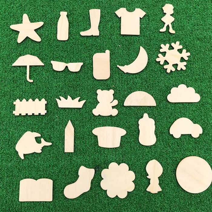 Set de sabloane pentru colorat din lemn, 50 de tipare si decupaje de desen, jucarii educative creative, fete si baieti, 3 ani+ [7]