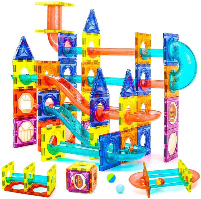 Set de Constructie Giftry, Magnetic Tiles 3D, jucarii luminoase STEM, baieti si fete, 110 Piese, 3 ani + [5]