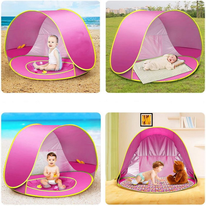 Cort portabil de vara impermeabil pentru bebelusi, cu piscina, protectie UV UPF 50+, copii 3-48 de luni, (roz) [6]
